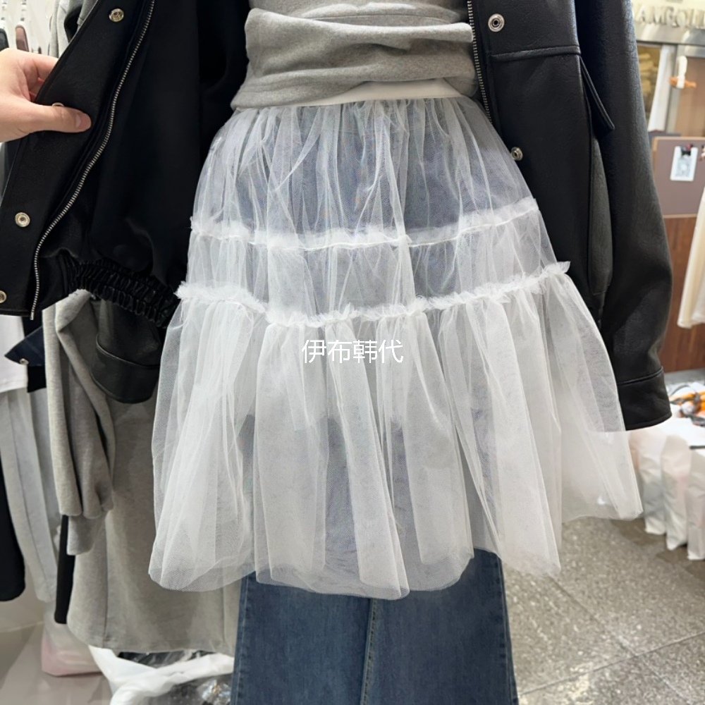 松紧腰层叠纱网透明蓬蓬裙半裙