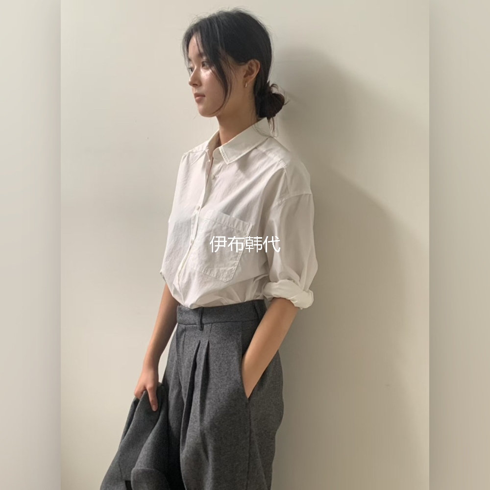 翻领纯色休闲口袋气质基础衬衫