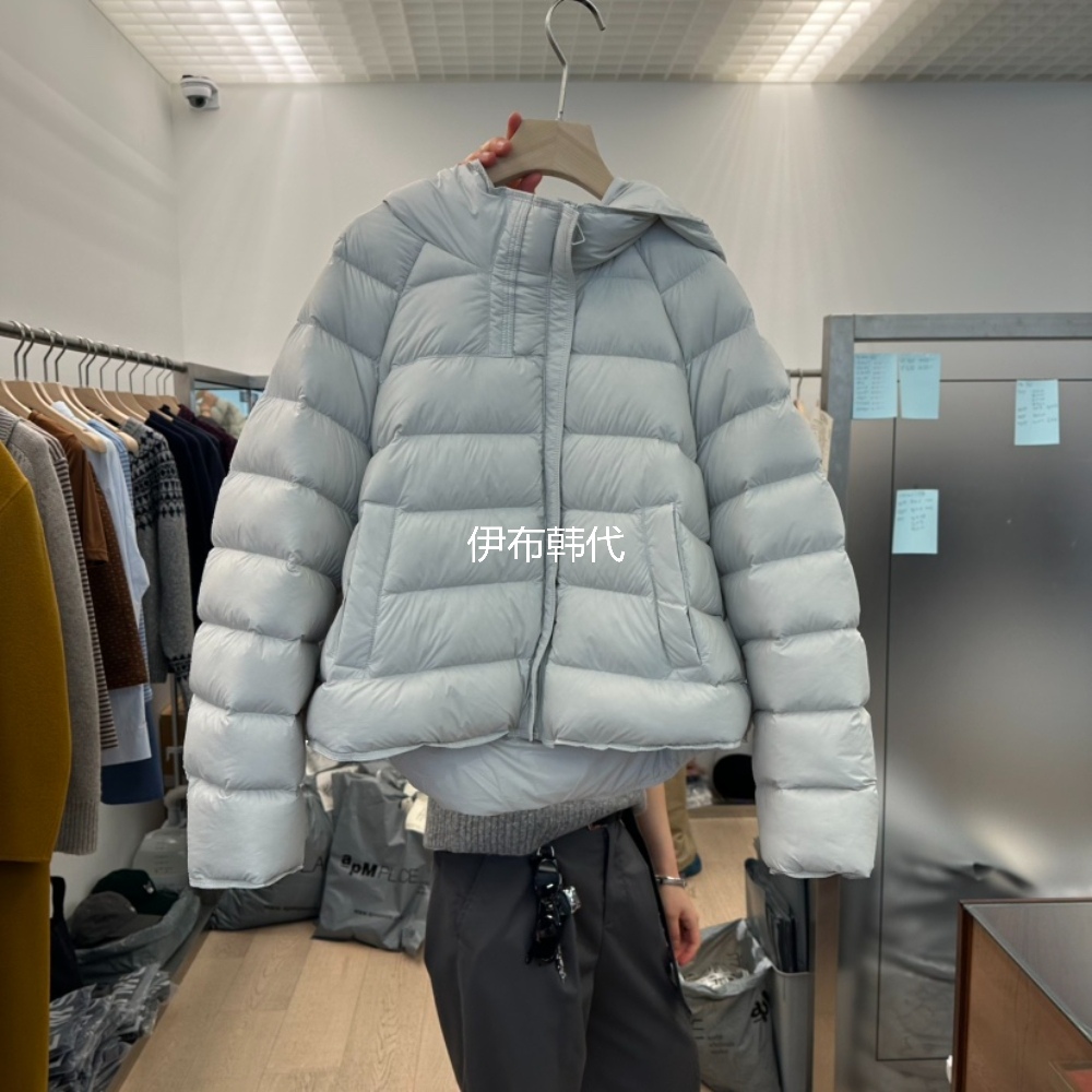 连帽纯色拉链插肩短款羽绒服外套