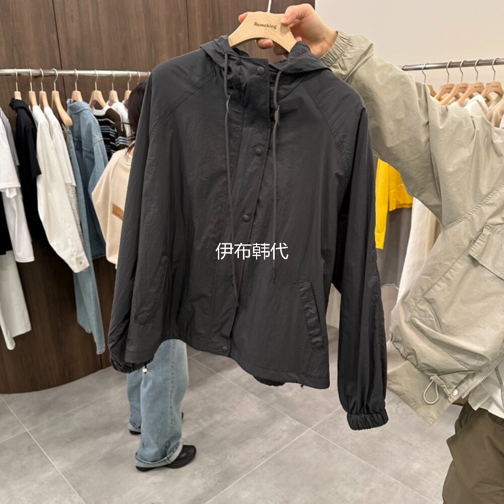 REMAKING韩国东大门正品代购26春 连帽纯色休闲纽扣薄款夹克外套