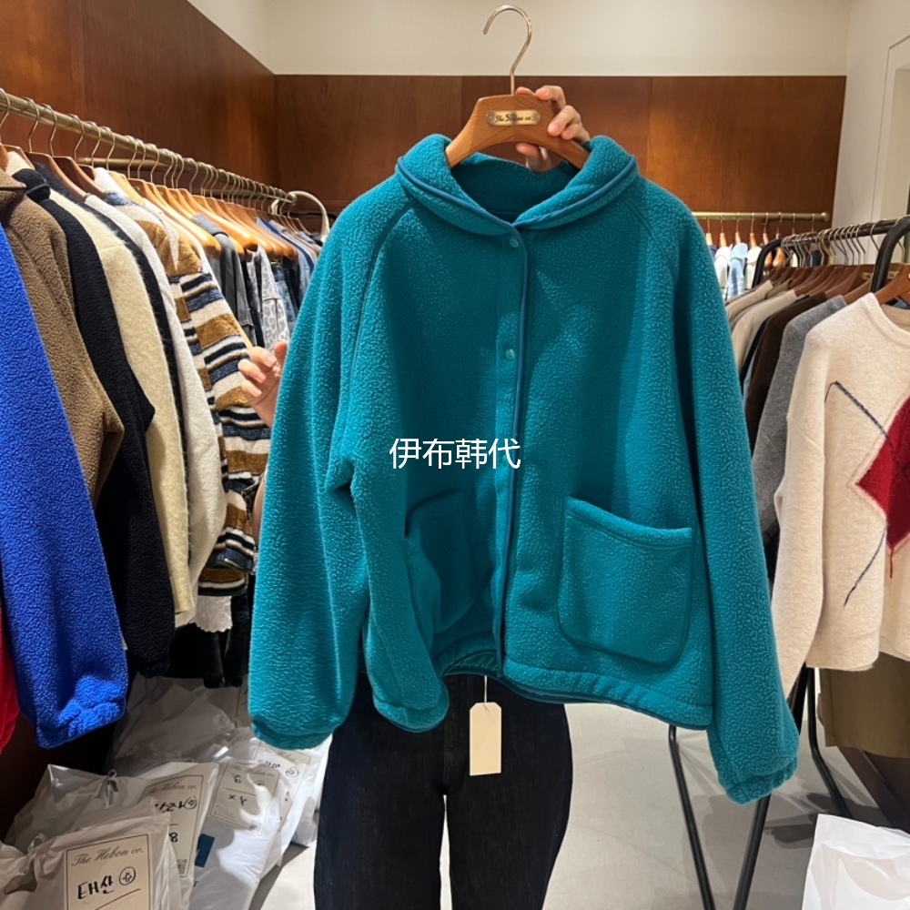 HEBON韩国东大门正品代购25秋款 翻领摇拉绒保暖休闲纽扣开衫外套