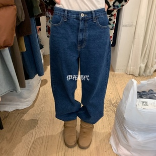 代购 SANTA韩国东大门正品 冬款 纯色休闲深色直筒裤 LOVE 牛仔裤