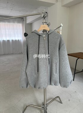 纯色连帽拉链宽松卫衣夹克外套
