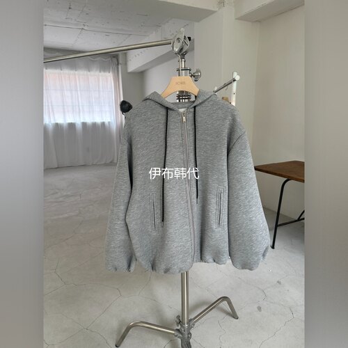 纯色连帽拉链宽松卫衣夹克外套