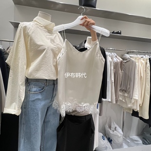 WOOD SAGE韩国东大门正品代购26春 V领蕾丝飞边花边滑料吊带背心