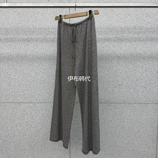 AT THE BAGEL韩国东大门正品代购26夏 抽绳细条纹亚麻时尚直筒裤