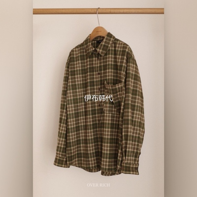 翻领休闲格子口袋衬衫