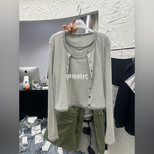 NOVUS韩国东大门正品代购26春 圆领休闲细条纹两件套吊带开衫外套