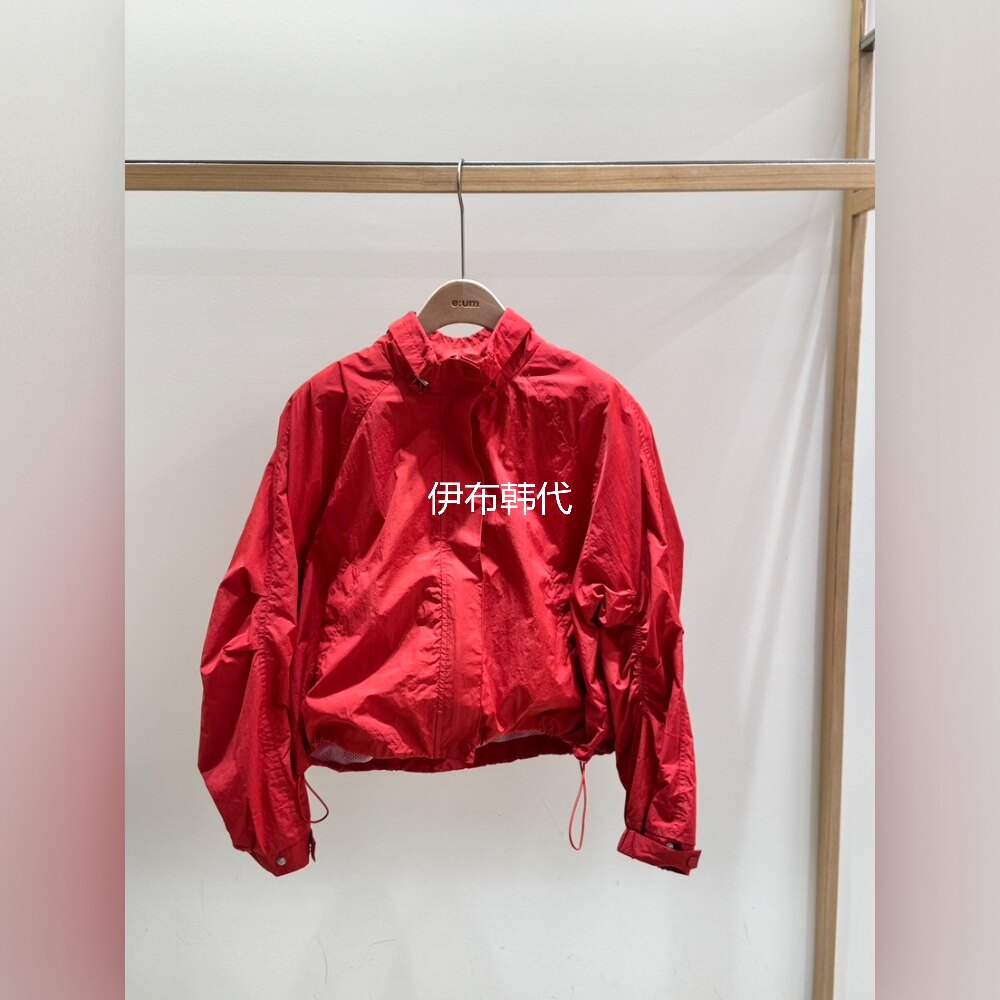 EUM韩国东大门正品代购26春款 立领纯色拉链前短后长抽绳夹克外套