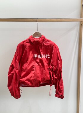 立领拉链前短后长抽绳夹克外套