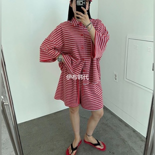 VOTUS韩国东大门正品代购26夏款 大码翻领休闲纽扣开衫短裤套装女