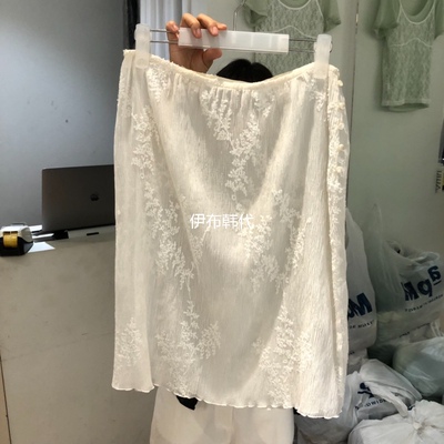 纯色休闲花朵纽扣腰半裙中裙女