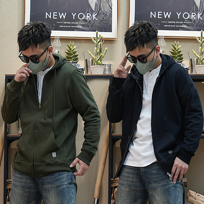 美式复古纯色开衫卫衣拉链