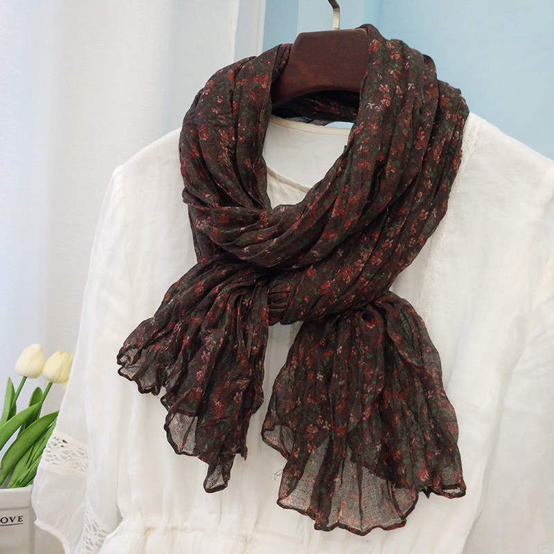 2025新款田园小碎花棉麻围巾女秋薄韩版百搭围脖褶皱文艺空调披肩,服饰配件/皮带/帽子/围巾,围巾/丝巾/披肩,淘宝优惠券,粉丝福利购,淘宝优惠卷