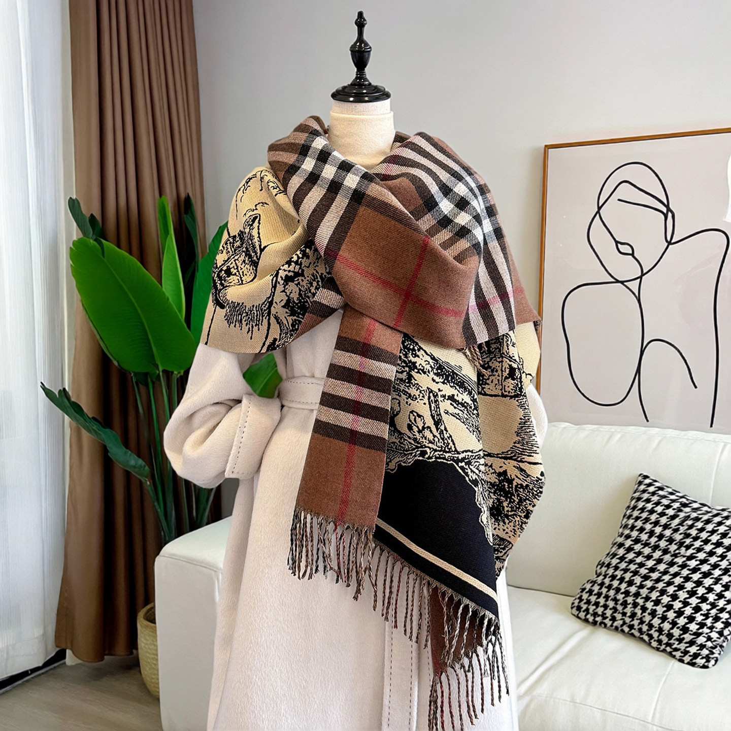 欧美战马格子双面围巾女冬季新款时尚流苏仿羊绒加厚围脖保暖披肩,服饰配件/皮带/帽子/围巾,围巾/丝巾/披肩,淘宝优惠券,粉丝福利购,淘宝优惠卷