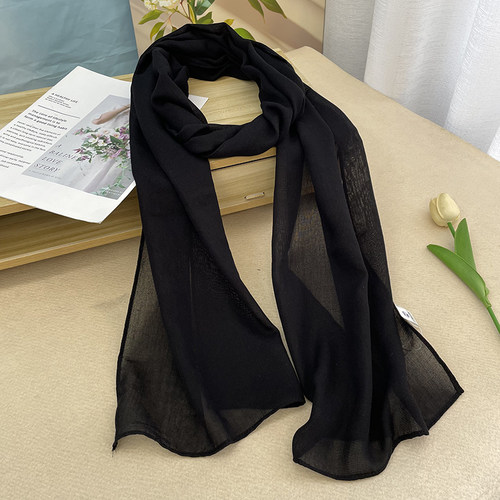 细窄纯色长条围巾女百搭护颈围脖