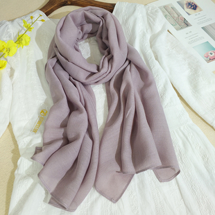 棉麻围巾女2025新款 文艺复古百搭纱巾空调护颈围脖丝巾 秋薄窄短款