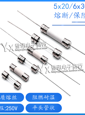 陶瓷保险丝管 250V熔断器 5x20MM带引脚 1A2A3.15A5A8A10A12A-30A