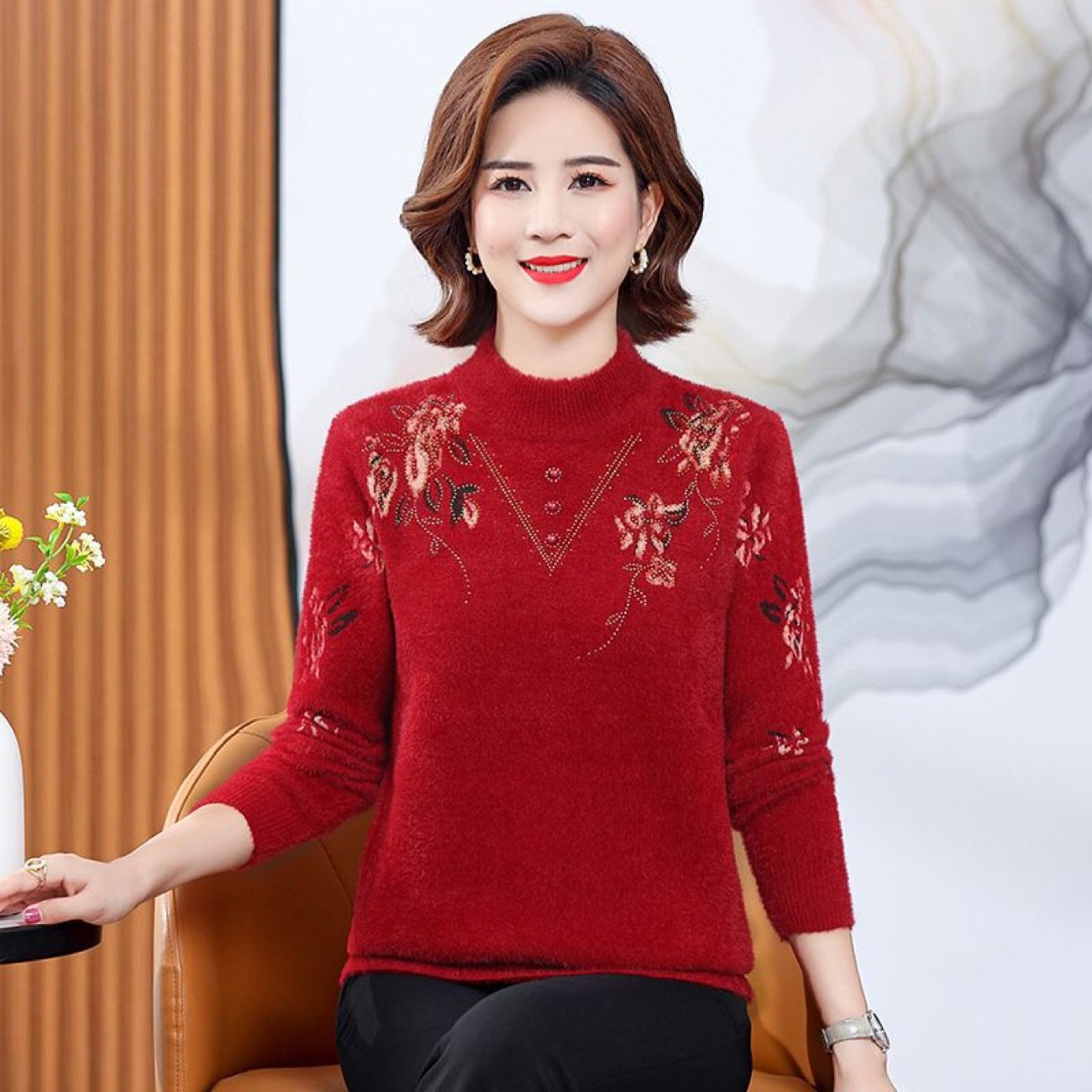 【890】加绒毛衣女式半高领加厚一体绒女士中老年水貂绒妈妈装,女装/女士精品,毛针织衫,淘宝优惠券,粉丝福利购,淘宝优惠卷