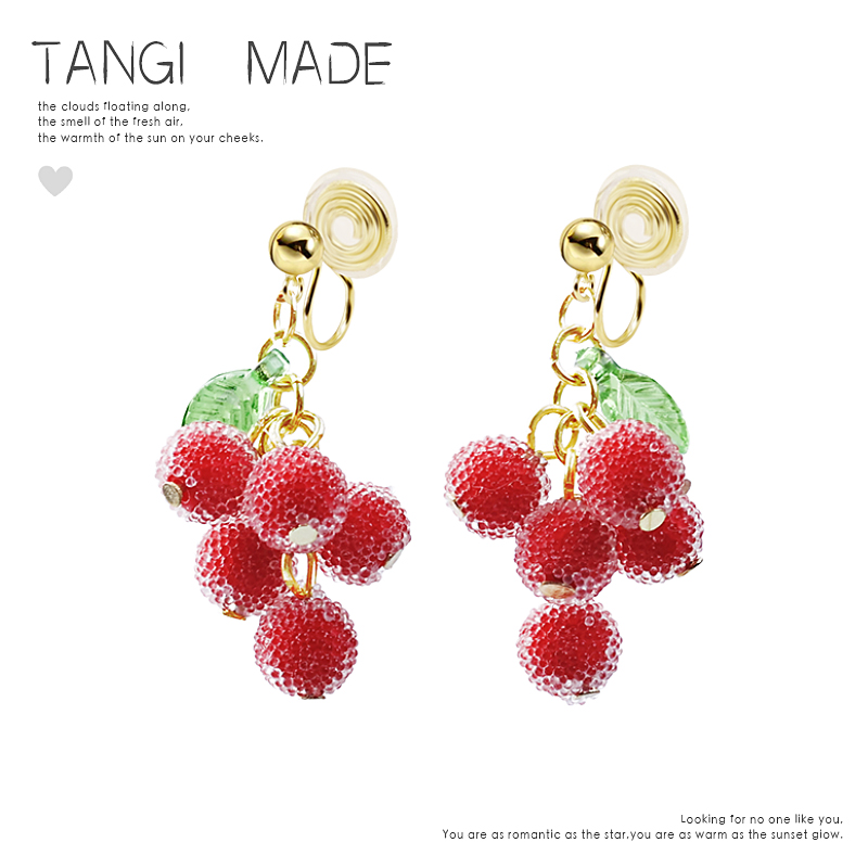 夏日可爱「冰冻小杨梅球」耳钉小巧设计感耳环短款森系耳夹无耳洞