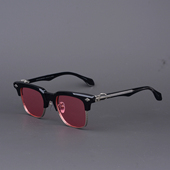 新款 可配度数潮 墨镜 假半框复古太阳镜 偏光夜视彩色板材配钛韩版