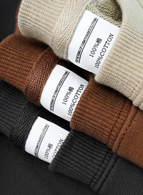 大版落肩卫衣男圆领宽松纯色重磅毛圈全棉纯色小领口秋季美式外套