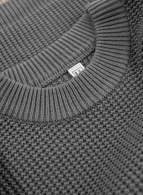 元宝针高级感灰色圆领毛衣男2022秋冬季新款潮毛衫保暖打底衫针织