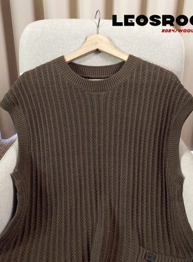 咖啡色圆领毛衣柔软细腻打底无袖毛衣套头男针织衫毛线衣圆领毛衣