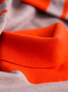 橘色高领毛衣男修身内搭毛衫冬季新款打底毛衣长袖针织衫条纹翻领