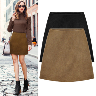 显瘦文艺半身裙短款 麂皮绒A字裙高腰鹿皮绒修身 女 天天特价