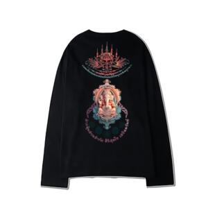 港风宽松长袖打底纯棉T恤东南亚泰国旅游经文刺符印花象神人缘鸟