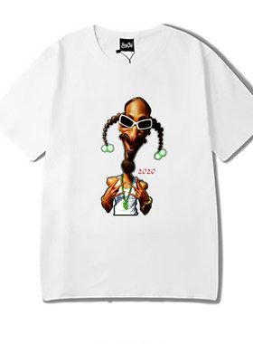 欧美西海岸匪帮复古嘻哈男女短袖rap狗爷snoopdog插画印花T恤定制