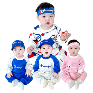 婴儿春秋季连体衣洋气痞帅风卫衣哈衣早秋爬服宝宝秋装男宝外出服