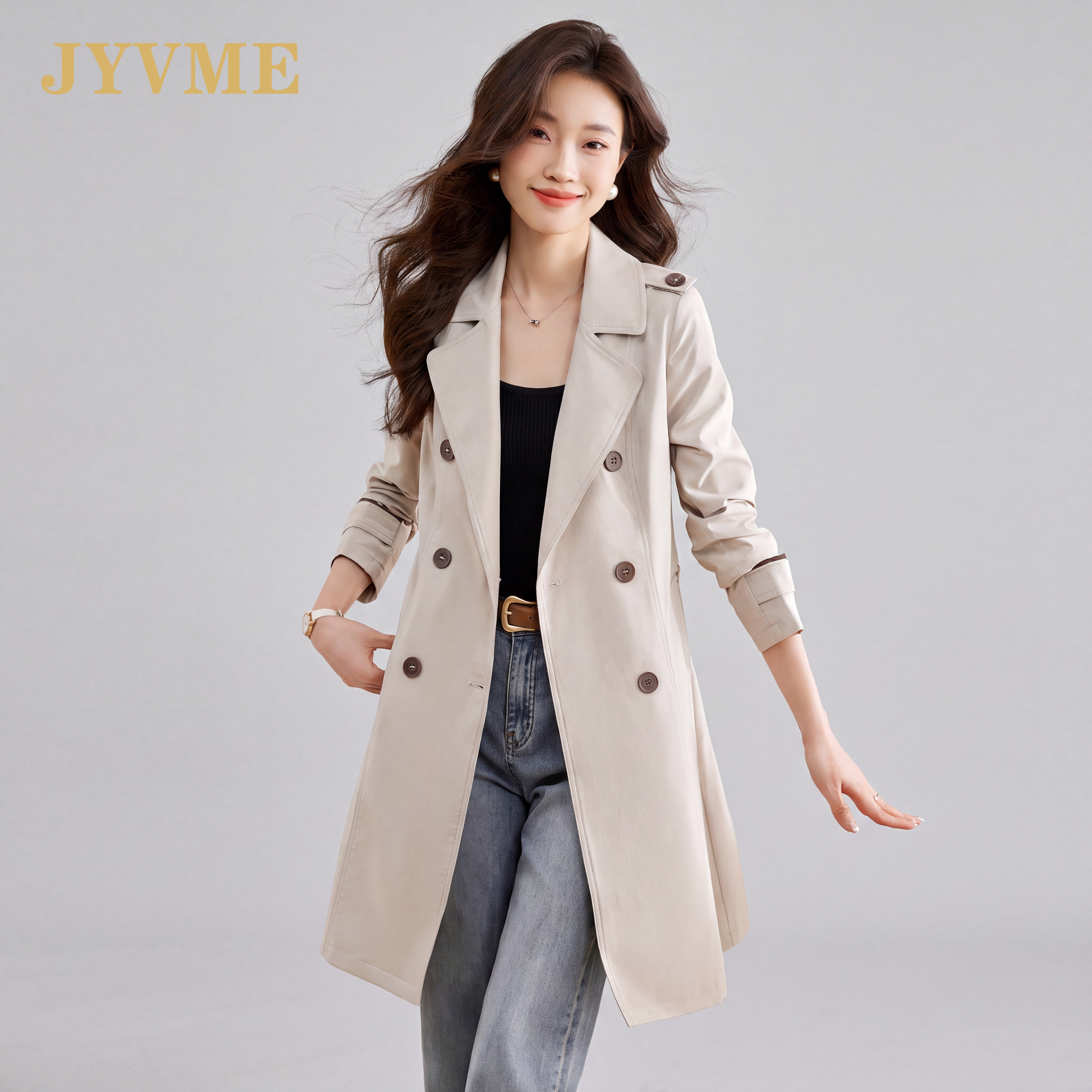 JyVme轻奢风衣外套女2026春秋新款女装中长款时尚潮流小个子大衣