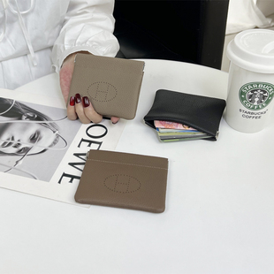 H家弹簧自闭合头层牛皮零钱包耳机口红收纳包硬币包卡包真皮钱包