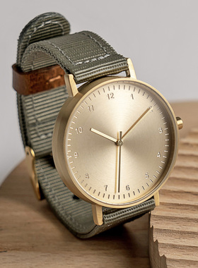 BIJOUONE彼树湾B60金色静音尼龙表带礼物礼盒男女极简精钢手表