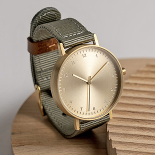 BIJOUONE彼树湾B60金色静音尼龙表带礼物礼盒男女极简精钢手表