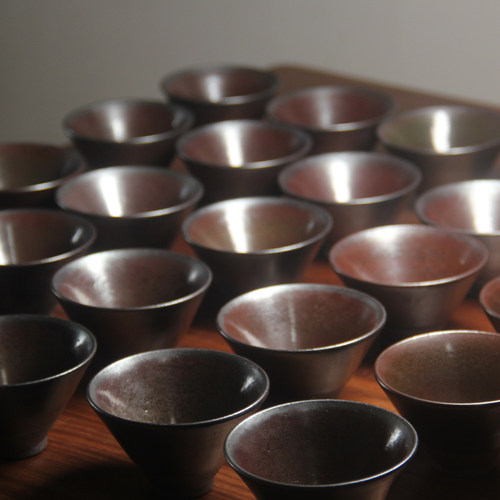 全手工柴烧建盏铁锈斑紫金釉复古茶器茶杯