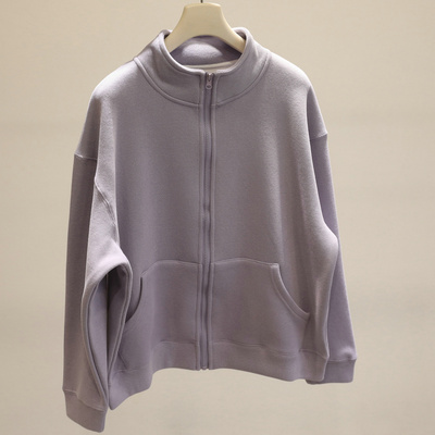 口碑推荐~加绒立领卫衣外套女秋冬加厚韩版宽松休闲拉链开衫