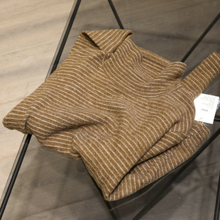 暖宝宝穿搭！软糯加绒高领条纹打底衫复古女秋冬加厚内搭上衣