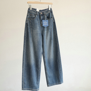 长裤 女高腰弹力休闲百搭阔腿裤 显瘦 蓝色弯刀牛仔裤 告别大粗腿