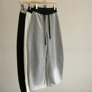 通勤运动长裤 裤 女宽松阔腿休闲裤 撞色松紧高腰弯刀裤 型敲nice