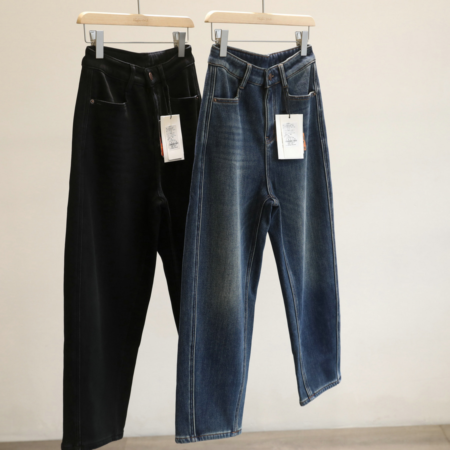 梨形友好裤！加绒厚实哈伦牛仔裤女冬季高腰弹力九分萝卜裤百搭