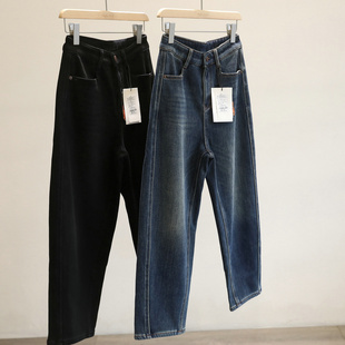 梨形友好裤！加绒厚实哈伦牛仔裤女冬季高腰弹力九分萝卜裤百搭