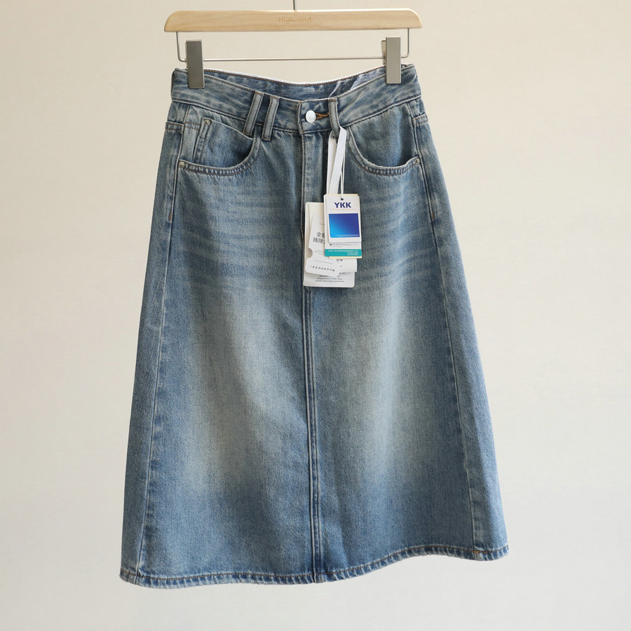 掌柜墙裂推荐款~高腰显瘦牛仔半身裙女蓝色百搭休闲A字过膝中裙夏