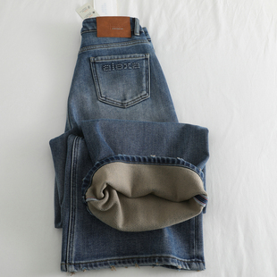 宝藏神裤!秋冬高腰加绒牛仔裤女薄绒植绒宽松直筒裤复古阔腿长裤