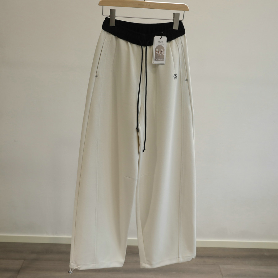 时髦撞色显瘦阔腿运动裤女加长