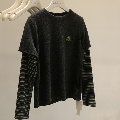 长袖休闲百搭加厚假两件T恤