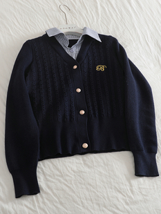 秋冬长袖 超百搭 女 假两件学院风针织衫 毛线衣女显瘦套头 款