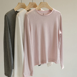 基础百搭宽松打底衫 T恤女2026春季 上衣 纯色圆领长袖 自留万能T